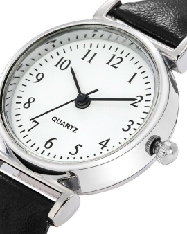 Women Quartz Wristwatch Black Leather Strap Wrist Watch Analog Military 